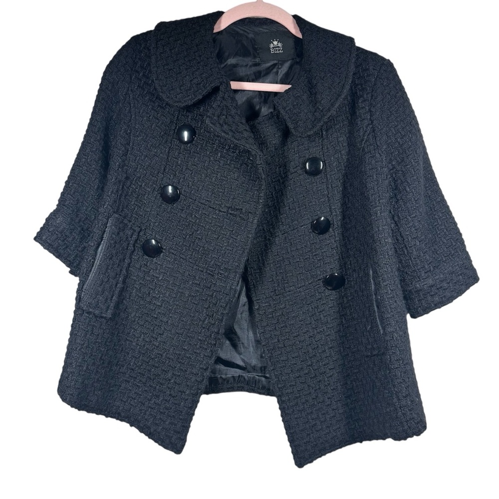 BIZZ Black Wool Cropped Pea Coat Small